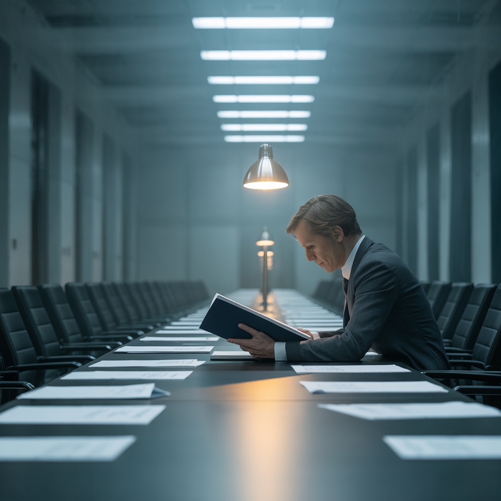 空蕩會議室，只剩一個人還在看文件
