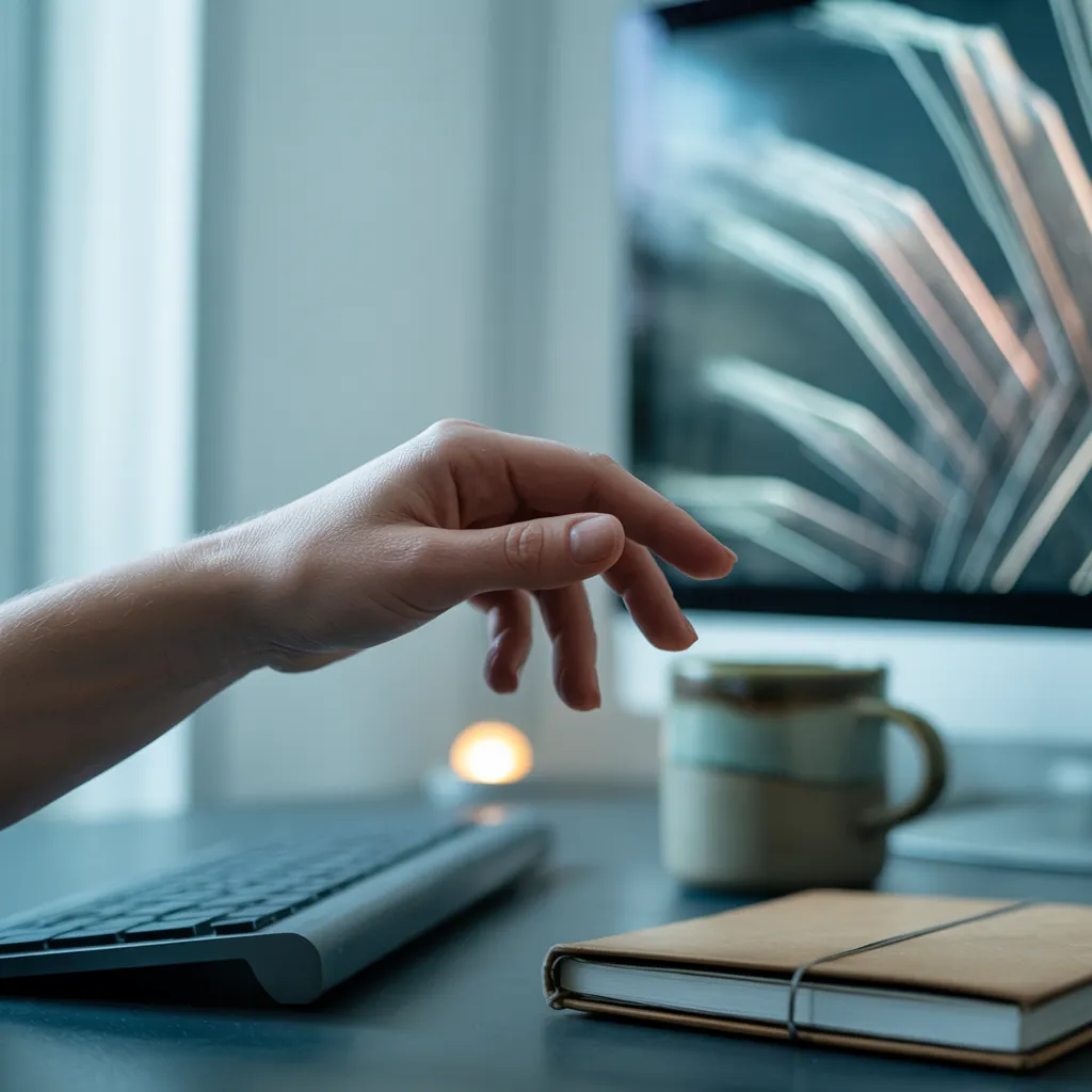 清晨暗光中一隻手從鍵盤抬起的決策瞬間——進場或不進場的那一秒